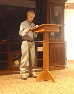 Austin giving his first sermon.  
