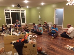 A group of friends came and helped us clean before moving in one night. 